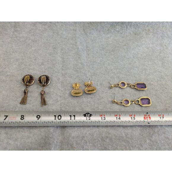 Set Of‎ 3 Vintage Earrings Rhinestone Tassel Leopard Drop Dangle Stud - Picture 8 of 11